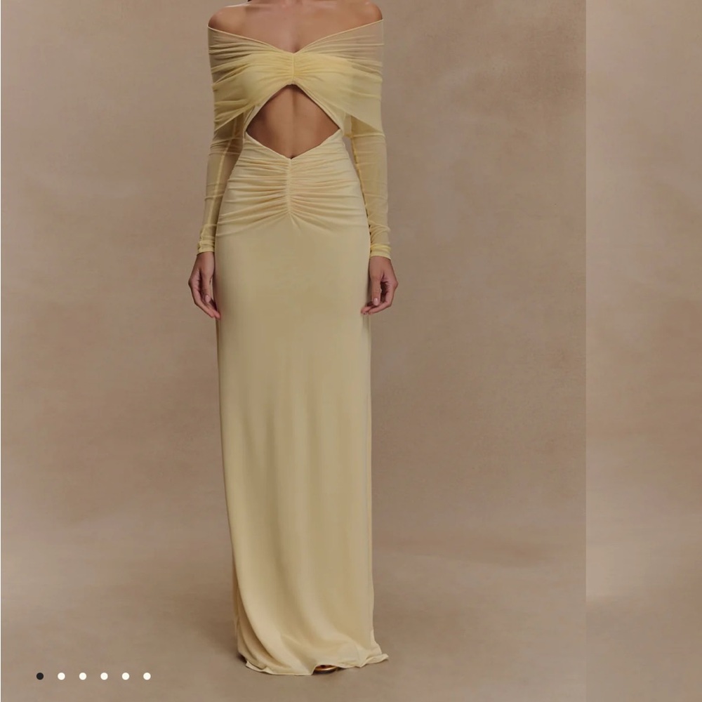 Meshki Off-Shoulder Long Sleeve Dress in Yellow